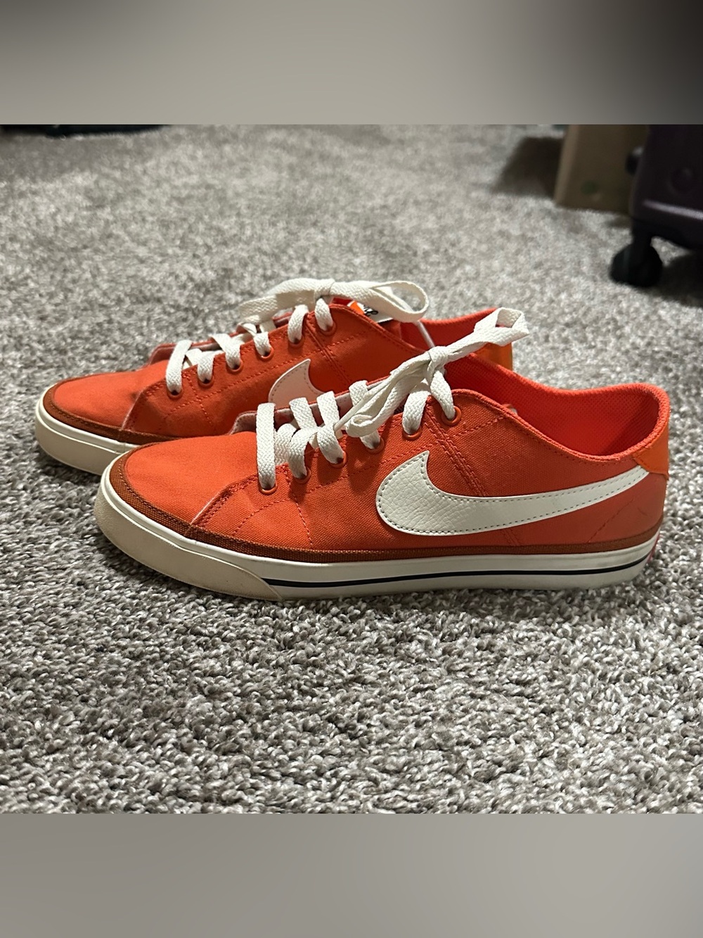 Nike Men’s  Orange Low-Top Canvas Sneakers with White Swoosh